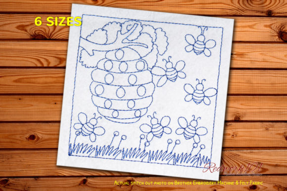 Honey Bees Around Beehive Redwork for Personalized Gifts