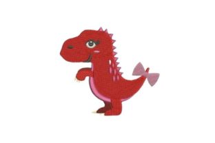 Red Dinosaur Girl: A Fierce and Cool Embroidery Design for Kids