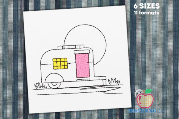 Retro Camper Van Sketch: A Designer’s Take on a Versatile Embroidery File